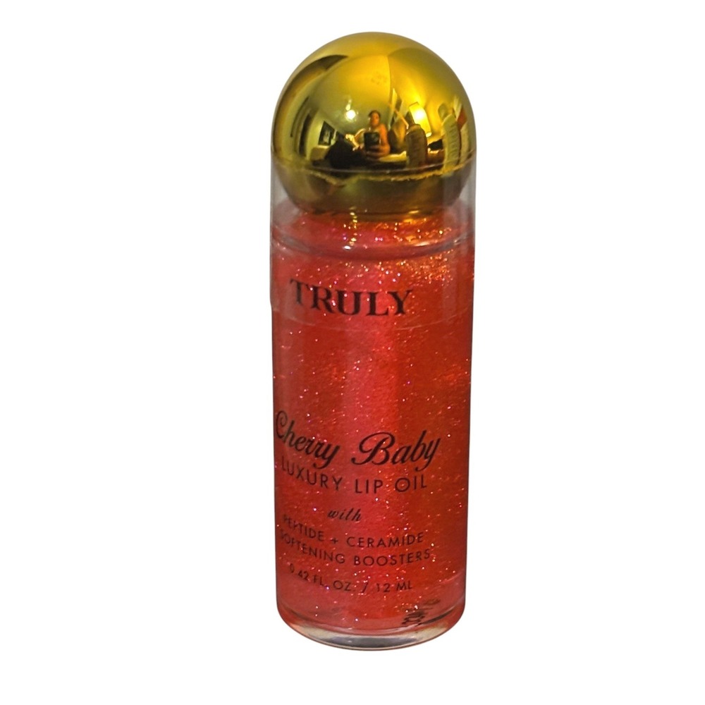 Truly Beauty Cherry Baby Luxury Lip Oil Shimmer Red Peptide Ceramide 0.42oz 12mL